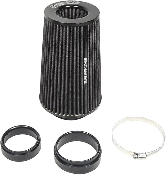 Universal 3/3.5/4" (75/89/100mm) High-Flow Air Filter, Reusable Cone Cold Air Intake, High Performance, Clamp-On Car High Flow Air Kit, Flange Diameter: 3/3.5/4 Inch, Height: 10 Inch, BLACK