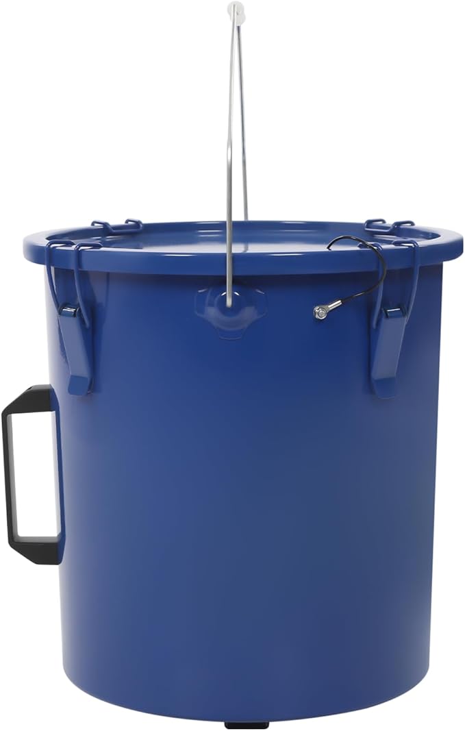 Deep Fryer Oil Storage Container with Filter,6 Gallon Bucket with Lid, Strainer Bag and Handle, Carbon Steel Oil Grease Disposal Container for Deep Fryer Oil Filtering/Storage - Blue