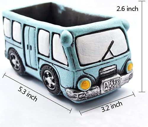 Green Bus Succulent Planter Pots, Small Plants Pot with Drainage Hole, Flower Pots Plant Containers for Home Indoor Outdoor Garden Decoration Pot