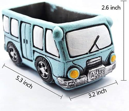 Green Bus Succulent Planter Pots, Small Plants Pot with Drainage Hole, Flower Pots Plant Containers for Home Indoor Outdoor Garden Decoration Pot