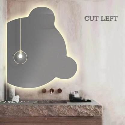 LTSRLL LED Vanity Mirror Cute Bear Decorative Mirror for Bathroom & Dressing Tabler Backlight Wall Mirror with 3 Color Dimmable Light Demister Pad Human Body Sensor Switch(Cut Left,70cmx85cm)