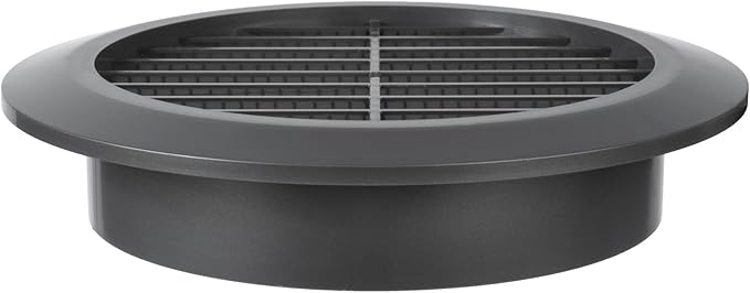 Graphite/Gray 4" Inch Round Ventilation Grille with Screen mesh. (Duct 4Ø / Grille 5Ø) Ventilation Applications. Indoor and Outdoor Vent Cover. Available 3 Sizes / 4 Colors.