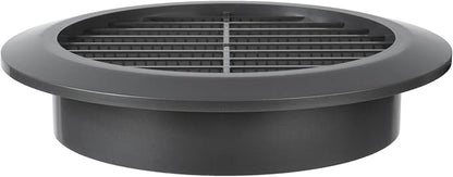 Graphite/Gray 4" Inch Round Ventilation Grille with Screen mesh. (Duct 4Ø / Grille 5Ø) Ventilation Applications. Indoor and Outdoor Vent Cover. Available 3 Sizes / 4 Colors.
