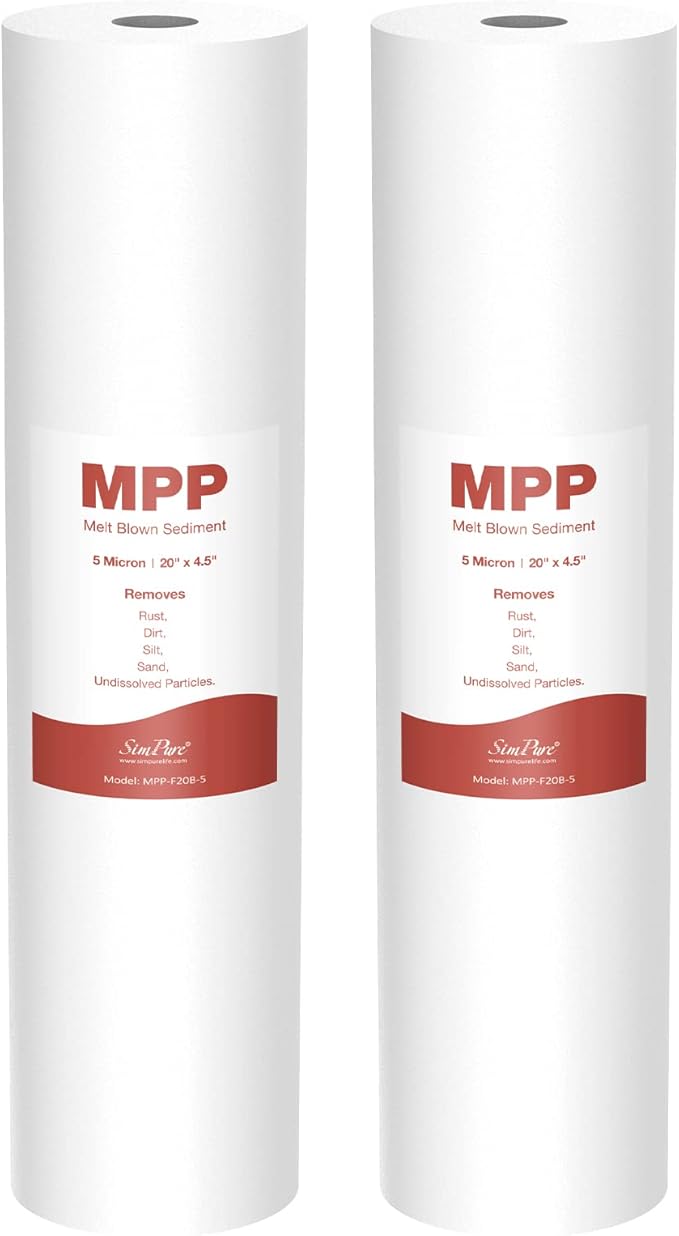 SimPure Sediment Water Filters, 5 Micron 20" x 4.5" Whole House Water Filter Replacement Compatible for SimPure DB20 Blue Housing, WGB22B, WGB32B, AP802, BB20B, BB20T, 2 Pack