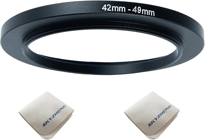 42mm Lens to 49mm Camera Lens Adapter 42mm to 49mm Step Up Ring Adapter Ring for All Brands of UV ND CPL, with Premium Lens Wiping Cloth 2 Pack (42mm-49mm)