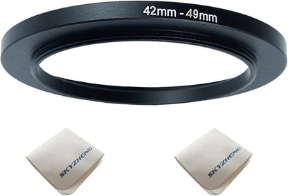 42mm Lens to 49mm Camera Lens Adapter 42mm to 49mm Step Up Ring Adapter Ring for All Brands of UV ND CPL, with Premium Lens Wiping Cloth 2 Pack (42mm-49mm)
