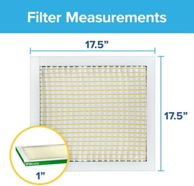 Filtrete 17x17x1 AC Furnace Air Filter, MERV 8, MPR 700, Tough on Pollen, Easy on Airflow, 3-Month Pleated 1-Inch Electrostatic Air Cleaning Filter, 4-Pack (Actual Size 16.687 x 16.687 x 0.81 in)