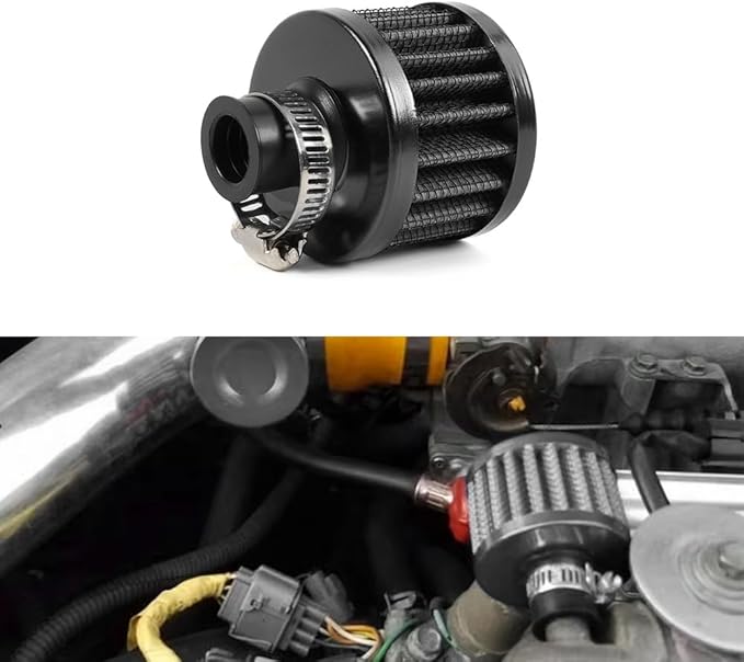 MUGE RACING 2Pcs Air Filter Cold Air Intake Filter Breather 12mm Valve Cover Breather Filter For Car and Motorcycle(Black)