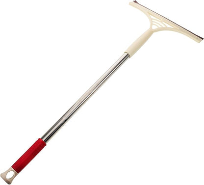 Toyvian Multi-Functional Glass Squeegee with Scrubber, Dry and Wet Use Window Cleaner Tool for Tiles and Car Windows, Khaki Household Extendable Shower Squeegee for Bathroom and Kitchen