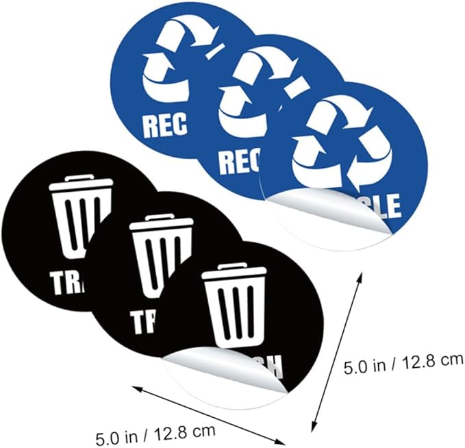 TEHAUX Self-Adhesive Garbage Sorting Stickers Waste Bin Decals for Recycling Identification Material Eco-Friendly Labels for Home Office Use