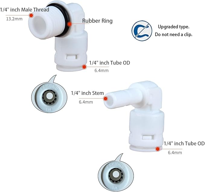 1/4" Inch Male Thread to Tube connector & 1/4" Stem elbow,NSF Certified Plastic Quick Connect RO Fittings（5 Male Elbow + 5 Stem Elbow ）
