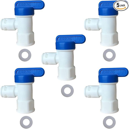 1/4" FNPT to 1/4" Push to Connect Elbow Tank Ball Valve for RO(Reverse Osmosis) Water Filter,NSF Certified Plastic Quick Connect RO Fittings. (5 pcs)