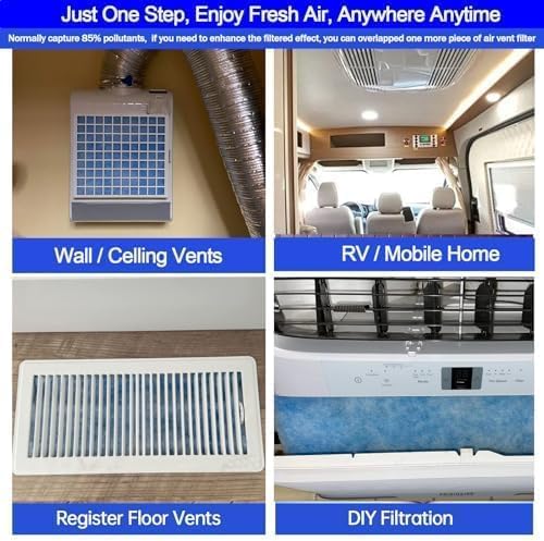 Air Vent Filters, 16" x 90" Cut to Fit Air Filter Material (50+ Filters),MERV 8 Triple Electrostatic Vent Filter for AC, HVAC Furnace, Grilles and Mobile Home with Adhesive 48PCs Hook Tape