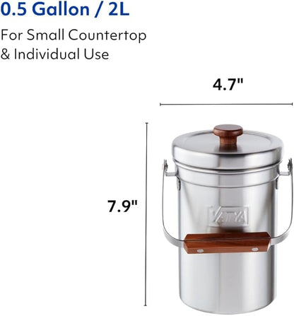 Vatya Stainless Steel Kitchen Compost Bin - NO Filter Countertop Composter, Composting Bucket, Counter Top Small Indoor Food Waste Container with Lid, Odorless Food Scrap Pail, Small 0.5 Gallon