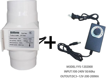 3 Inch Inline Duct Extractor Fan 75Mm 12V Powerful Exhaust Blower Speed Controller 6W Inline Booster Air Diffuser Fan for Grow Tents Workshop (Color : Adjustable Speed, Size : 6w)