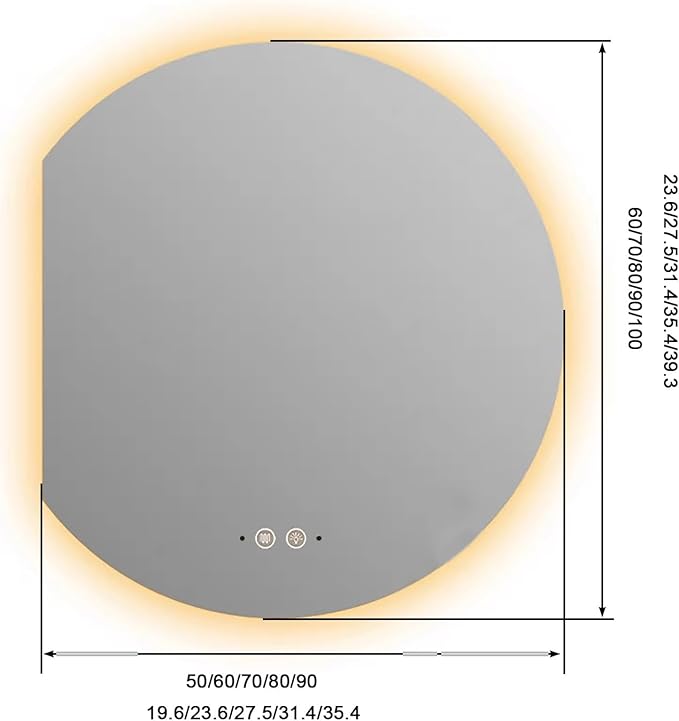Bathroom Mirror, Dimmable LED Vanity Mirror Half Circle, Illuminated Mirror with Demister Pad, Large Wall Mirror with Touch Sensor (Size : 24x28''/60x70cm)