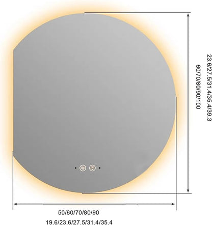 Bathroom Mirror, Dimmable LED Vanity Mirror Half Circle, Illuminated Mirror with Demister Pad, Large Wall Mirror with Touch Sensor (Size : 35x39''/90x100cm)