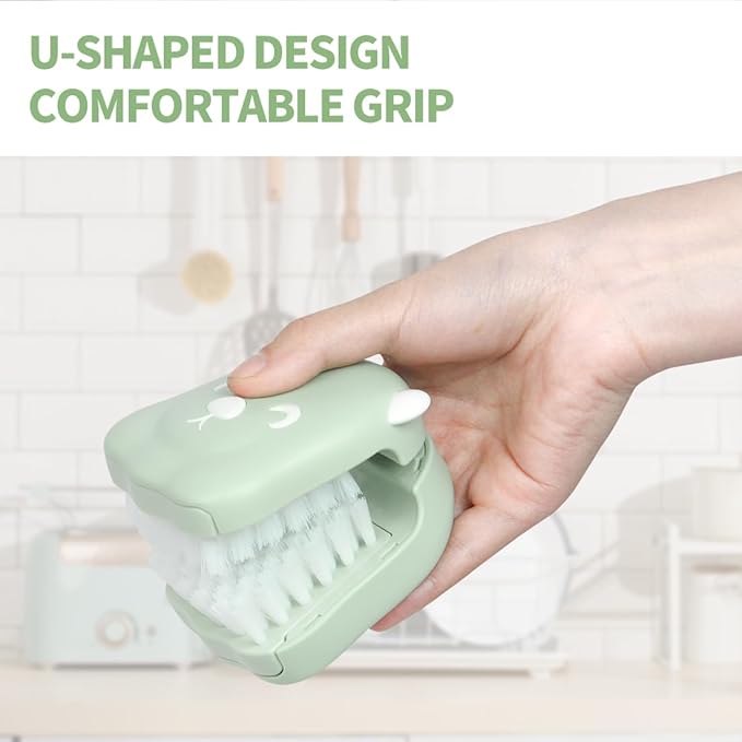 CQT BladeBrush Knife and Cutlery Cleaner Brush Bristle Scrub Kitchen Washing Non-Slip,B002-1 Changeable Scrub Head and Scouring Pad (Green)
