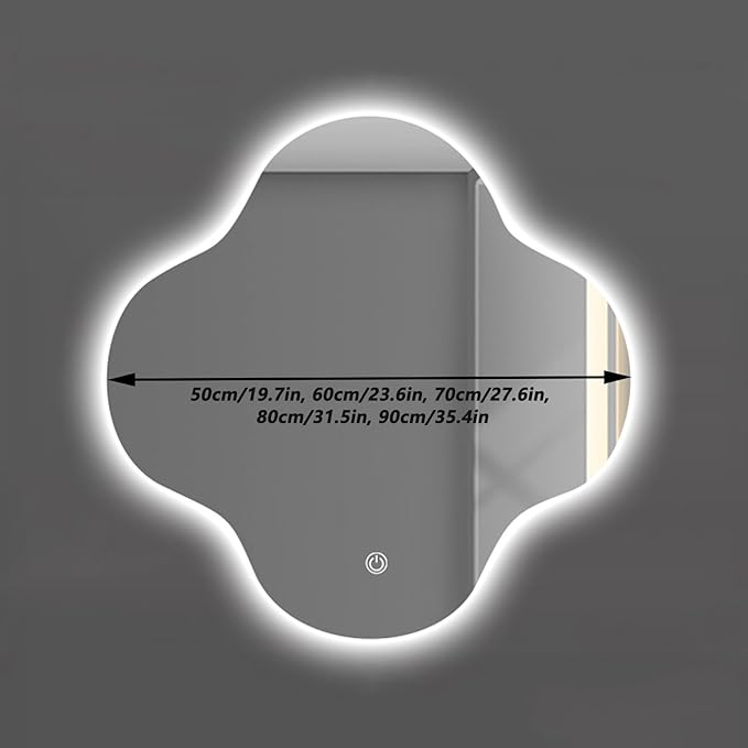 Irregular Bathroom Mirror with LED Light, Wall Mounted Mirror with Demister Pad, 3-Color Dimmable LED Light, for Wall, Living Room, Bedroom, Vanity, Entryway(60cm/23.6in)