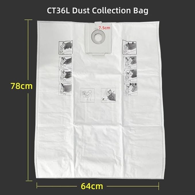 500438 Filter Bag for SC FIS-CT SYS/5 26L and 36L Vacuum Cleaners, for CT36/26 Models, Fiber Cloth Dust Bag for Dry Grinder Vacuums(CT36)