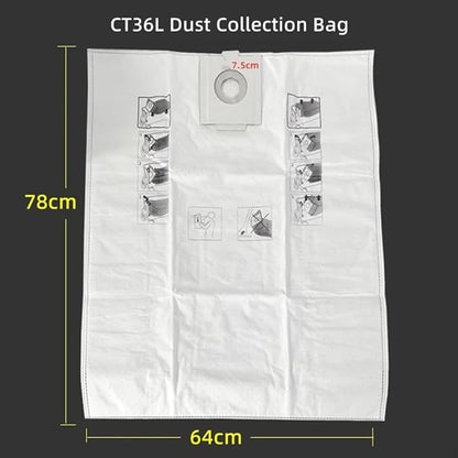 500438 Filter Bag for SC FIS-CT SYS/5 26L and 36L Vacuum Cleaners, for CT36/26 Models, Fiber Cloth Dust Bag for Dry Grinder Vacuums(CT36)