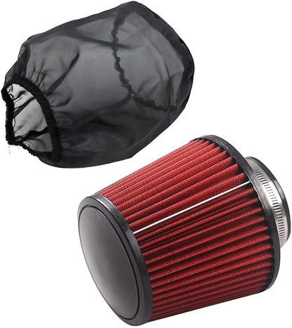 3" 76mm Universal Cold Air Intake Filter with Dustproof Cover – High Flow Round Tapered Cone Air Cleaner with Closed Top Design
