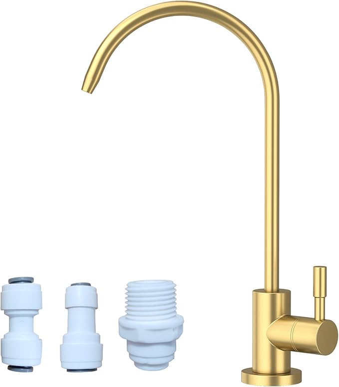 Kitchen Sink Faucet with Pull - Down Sprayer, 2 - Handle 3 - in - 1 Kitchen Sink Filter Faucet, Cold and Hot Mixer Drinking Water Faucet (Filter Faucet, Gold)