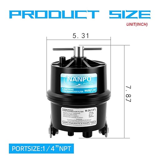 NANPU 1/4" NPT Sub-Micronic Compressed Air Filter Kit – 0.01 Micron Filtration for Spray Guns, Air Tools & CNC – Industrial Moisture & Oil Removal, 45 CFM