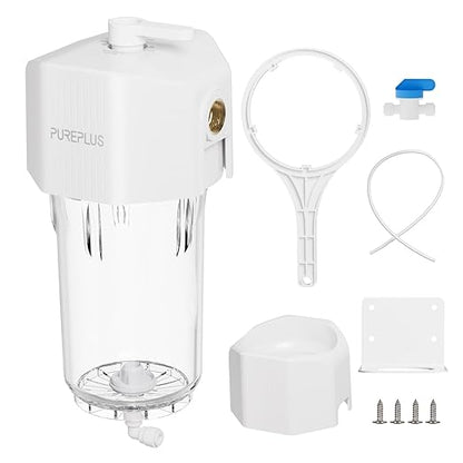 PUREPLUS Whole House Water Filtration System, 10″ × 4.5″ Housing, 1″ NPT Inlet/Outlet, Durable Housing with Bypass & Backwash, Pressure Relief, Mounting Bracket