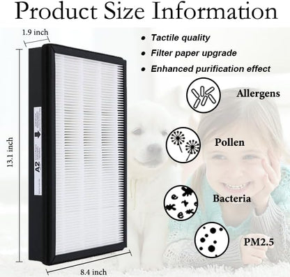 A2 True HEPA Replacement Filter, Compatible with Filtrete FAP-C02-A2, FAP-C03-A2, FAP-T03-A2 Air Purifier, Part # 1150101, 2 HEPA + 2 Carbon pre-filters