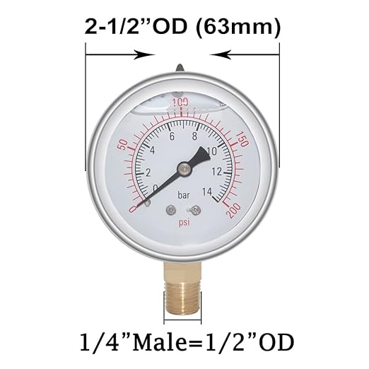 Joywayus Pressure Gauge 0-200 PSI Brass 1/4" NPT Male Thread Lower Mount, Glycerin Filled, Stainless Steel Case, Multiple Function