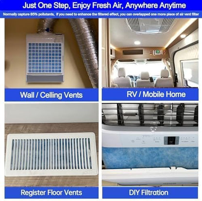 Air Vent Filters,20"x100"Cut to Fit Air Filter Material (80+Filters),MERV 8 Electrostatic Air Vent Filter for Home Floor, Grilles, Ceiling, HVAC Furnace Vents, With 48PCs Adhesive Hook Tape