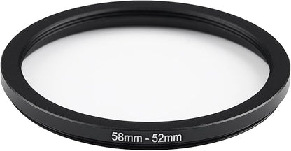 58mm Lens to 52mm Camera Lens Adapter 58mm to 52mm Step Down Ring Adapter Ring for All Brands of UV ND CPL, with Premium Lens Wiping Cloth 2 Pack (58mm-52mm)