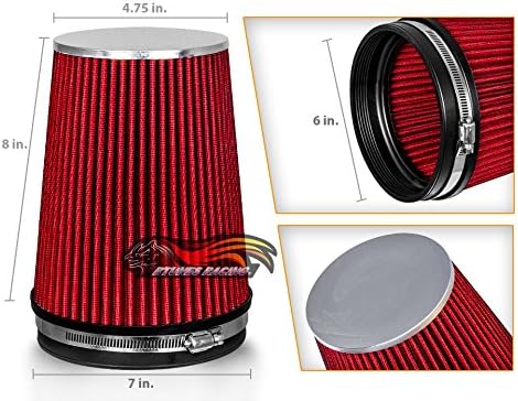 RED 6" 152 mm Inlet Truck Air Cone Replacement Performance Washable Clamp-On Dry Air Filter (8" Tall)