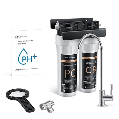 Under Sink Alkaline Water Filter with Faucet, 2-Stage Water Filter System Reduces Heavy Metals, Chlorine, Sediment, Improves pH and Taste, Remineralization, NSF 42&53 Certified