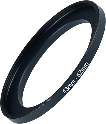 43mm to 52mm Step-up Adapter Rings Filter Adapter Black Metal Step Down Filter Ring Adapter Compatible with All Brand UV CPL ND Camera Lens Filter Stepping Rings (43mm-52mm)