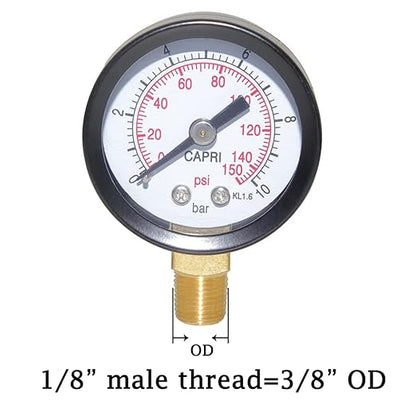 Joywayus Pressure Gauge 0 to 150 PSI Brass 1/8" Male NPT Thread Lower Mount, Multiple Function