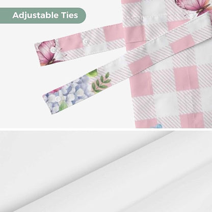 Spring Tie Up Valance Curtains for Windows, Kitchen Curtains Window Shades, Bicycles Leaves Butterfly Flowers Pink Buffalo Plaid Light Filtering Curtain Valances for Bedroom/Bathroom/Cafe 54"x18"