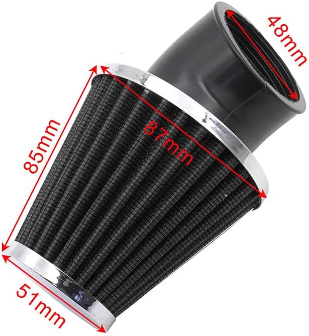 High Performance 48mm Motorcycle Air Filter, Dirt Bike Air Filter Compatible with HONDA YAMAHA SUZUKI ATV SSR TTR Dirt Bike, Inlet ID 48mm-Black