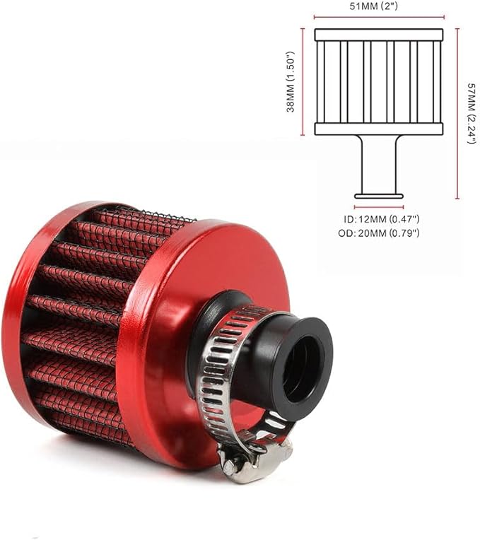 MUGE RACING 2Pcs Air Filter Cold Air Intake Filter Breather 12mm Valve Cover Breather Filter For Car and Motorcycle(Red)