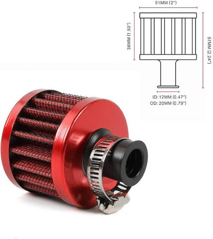 MUGE RACING 2Pcs Air Filter Cold Air Intake Filter Breather 12mm Valve Cover Breather Filter For Car and Motorcycle(Red)