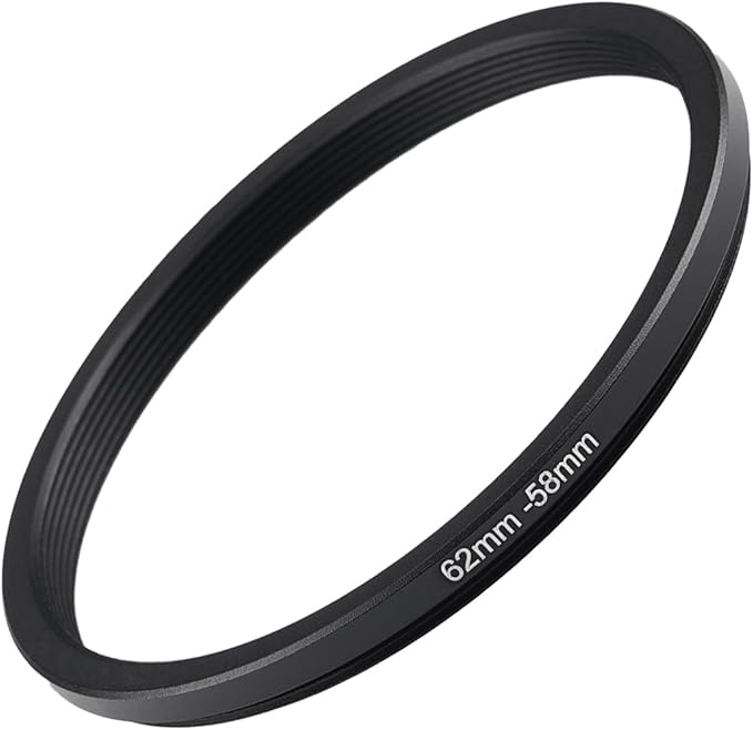 62mm to 58mm Step Up Ring Filter Adapter Black Metal Step up Adapter Rings Compatible with All Brand UV CPL ND Camera Lens Filter Step Down Ring (62mm-58mm)