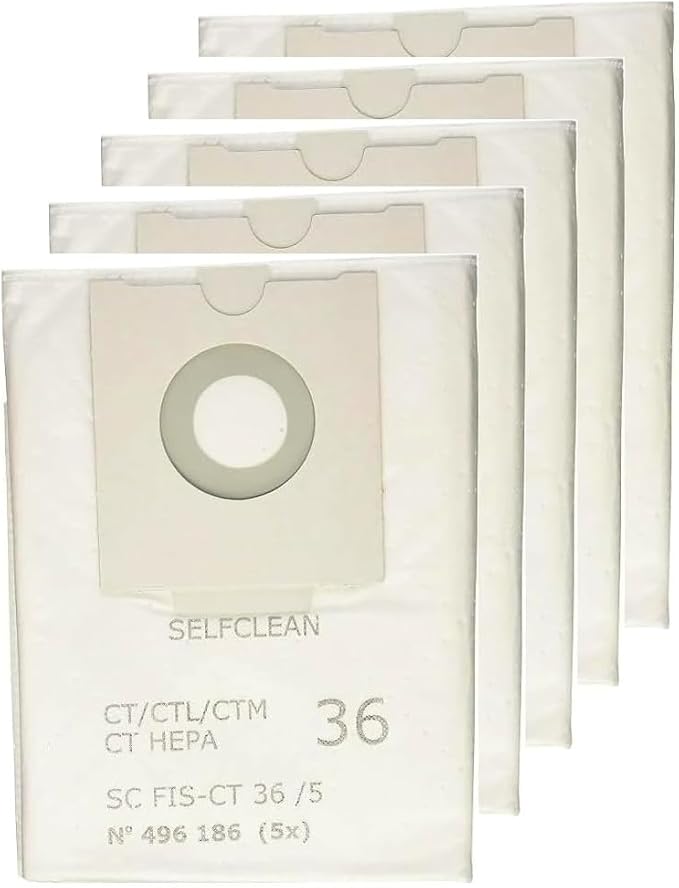 5-PSCK 496186 SELFCLEAN Filter Bag for Festool CT 36, Festool 577084 CT 36 E, Festool 576760 CT 36 AC Dust Extractor,for Festool 75038 75037 Vacuum Dust Collection Bags