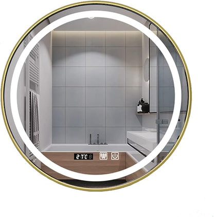 Round Wall Mirror LED Illuminated Bathroom Mirror with Touch Dimmable Demister Pad Makeup Mirror for Vanity Living Room Bedroom(Size:70CM)