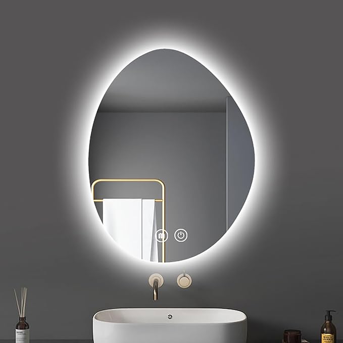 50x70cm LED Backlit Bathroom Mirror Wall-Mounted Smart Vanity Mirror with Demister Pad Energy-Efficient Three-Color Light Illuminated Bathroom Essential
