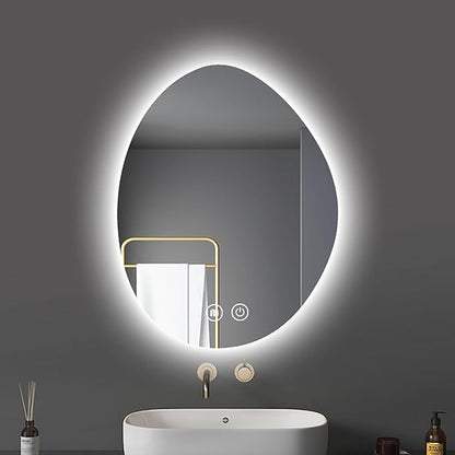 50x70cm LED Backlit Bathroom Mirror Wall-Mounted Smart Vanity Mirror with Demister Pad Energy-Efficient Three-Color Light Illuminated Bathroom Essential