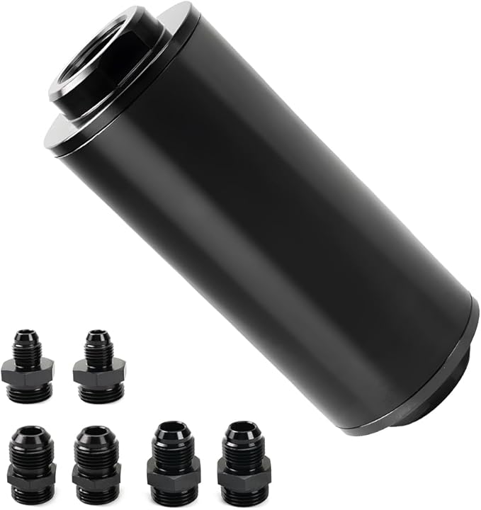 BARTOO Universal 50MM 100 Micron Inline Fuel Filter with 6AN 8AN 10AN Adapter For Filtering Gasoline, Diesel, E85-Black