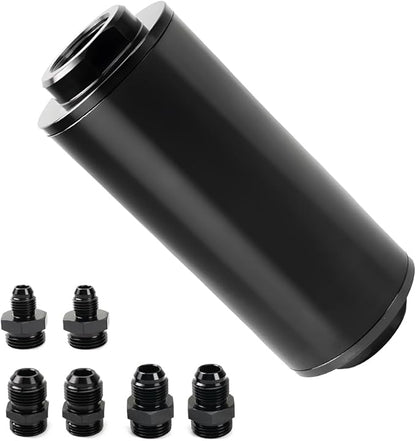 BARTOO Universal 50MM 100 Micron Inline Fuel Filter with 6AN 8AN 10AN Adapter For Filtering Gasoline, Diesel, E85-Black