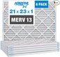 Aerostar 21x23x1 MERV 13 Pleated Air Filter, AC Furnace Air Filter, 6 Pack (Actual Size: 20 7/8" x 22 7/8" x 3/4")