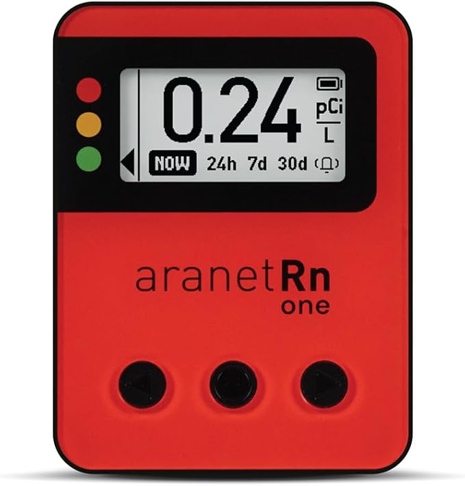 Radon One – Fast Home Radon Gas Detector with 10-Minute Response, E-Ink Display, Battery Powered, Portable Real-Time Radon Monitor for Basements & Indoor Air Monitoring (Red)